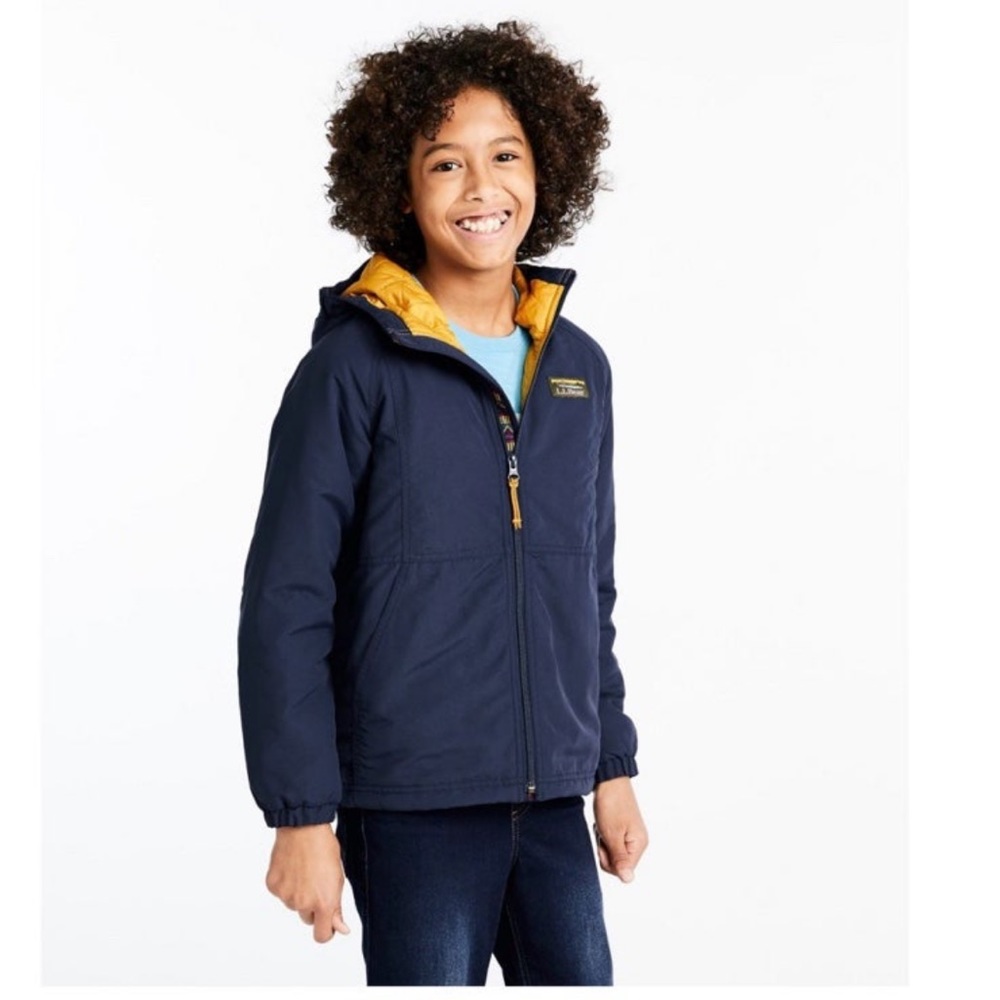L.L. Bean Kids Navy Jacket with Mustard Yellow Lining